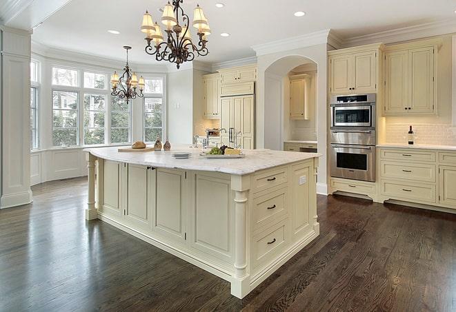 shiny laminate flooring in modern kitchen in Baldwin